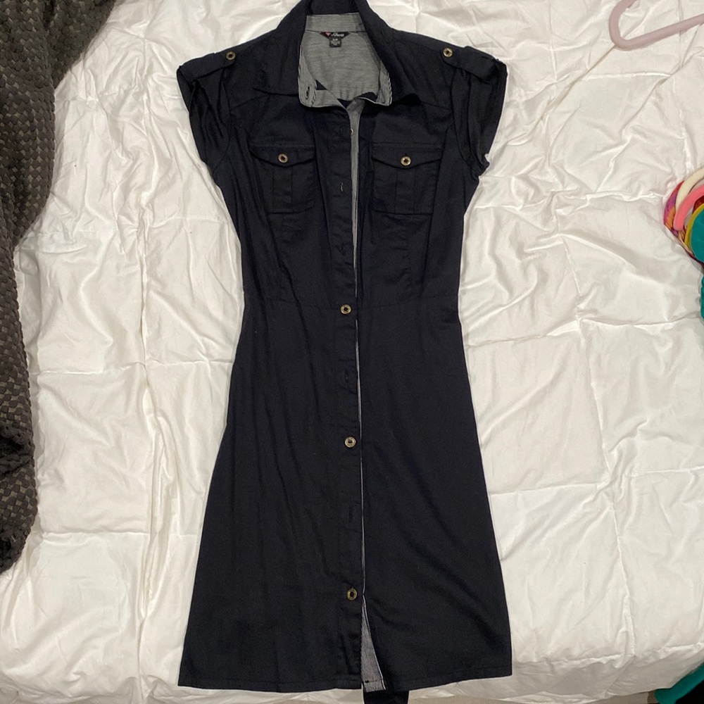 Guess trench dress size small, black with gold buttons and tie